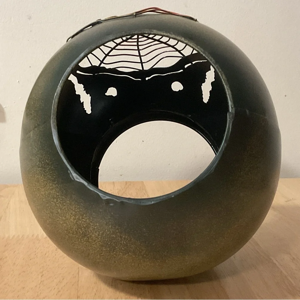 Pink Zebra Rusty Metal Witch Cauldron Spider Web Accent Shade Halloween Decor